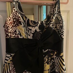 Kay Unger Black and Gold A-line Midi Dress with Scoop Neck for Cocktail